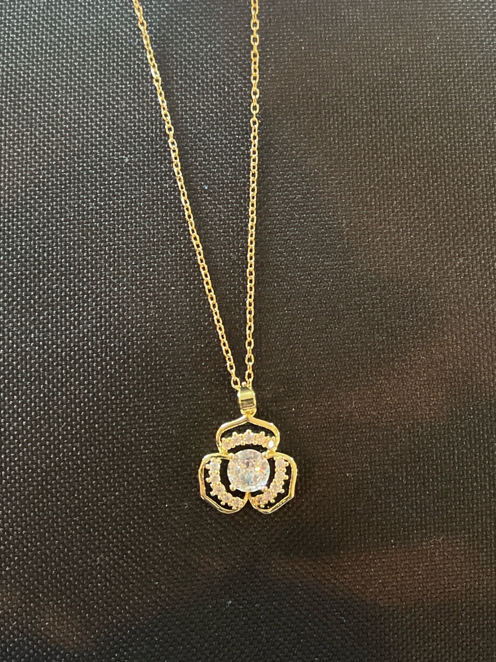 Gold Floral Halo Pendant Necklace with Clear Cubic Zirconia